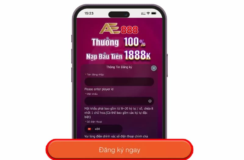 Đăng ký tài khoản AE888 cực nhanh chóng, tiện lợi qua ứng dụng nhà cái